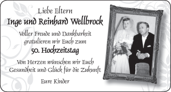 Glückwunschanzeige von Inge und Reinhard Wellbrock von WESER-KURIER