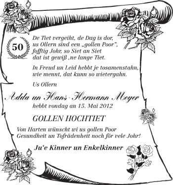 Glückwunschanzeige von Adda und Hans-Hermann Meyer von WESER-KURIER