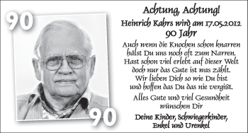 Glückwunschanzeige von Heinrich Kahrs von WESER-KURIER