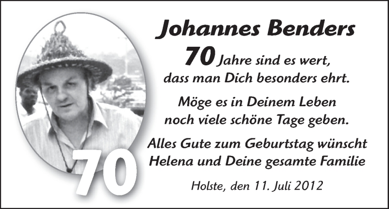 Anzeige für Johannes Benders vom 11.07.2012 aus WESER-KURIER