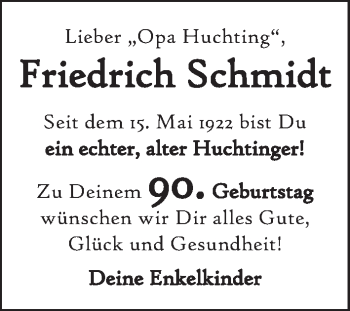 Glückwunschanzeige von Friedrich Schmidt von WESER-KURIER