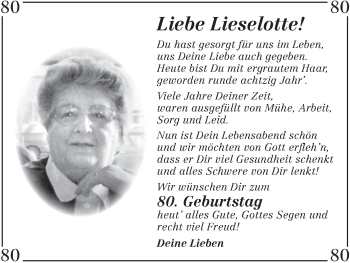 Glückwunschanzeige von Lieselotte  von WESER-KURIER