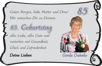Glückwunschanzeige von Gerda Dahnke von WESER-KURIER