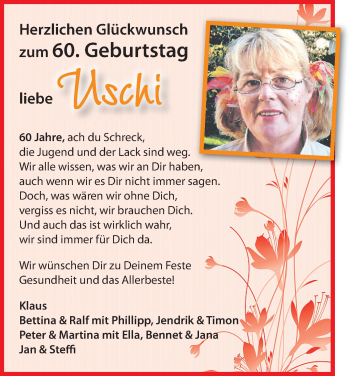 Glückwunschanzeige von Uschi  von WESER-KURIER