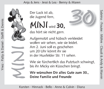 Glückwunschanzeige von Mini  von WESER-KURIER