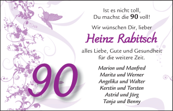 Glückwunschanzeige von Heinz Rabitsch von WESER-KURIER