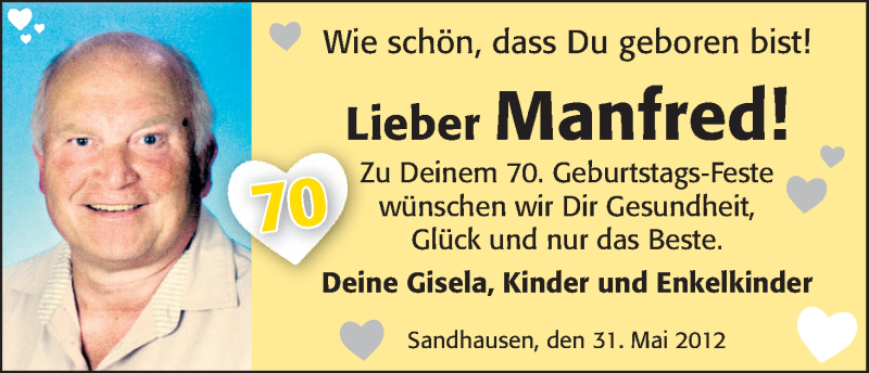 Anzeige für Manfred  vom 31.05.2012 aus WESER-KURIER