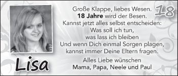 Glückwunschanzeige von Lisa  von WESER-KURIER