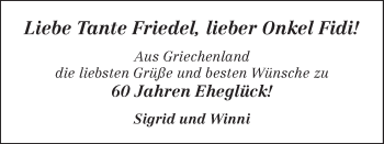 Glückwunschanzeige von Friedel und Fidi  von WESER-KURIER