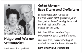 Glückwunschanzeige von Helga und Werner Schumacher von WESER-KURIER