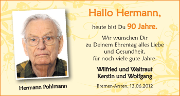 Glückwunschanzeige von Hermann Pohlmann von WESER-KURIER