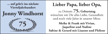 Glückwunschanzeige von Jonny Windhorst von WESER-KURIER