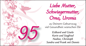Glückwunschanzeige von Zum 95. Geburtstag  von WESER-KURIER