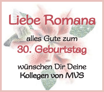 Glückwunschanzeige von Romana  von WESER-KURIER