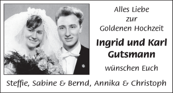 Glückwunschanzeige von Ingrid und Karl Gutsmann von WESER-KURIER