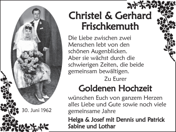Glückwunschanzeige von Christel und Gerhard Frischkemuth von WESER-KURIER