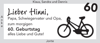 Glückwunschanzeige von Hinrich Lindemann von WESER-KURIER