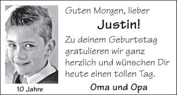 Glückwunschanzeige von Justin  von WESER-KURIER