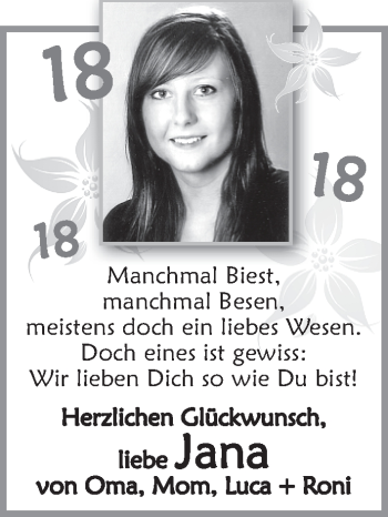 Glückwunschanzeige von Jana  von WESER-KURIER