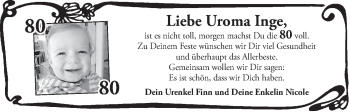 Glückwunschanzeige von Inge  von WESER-KURIER