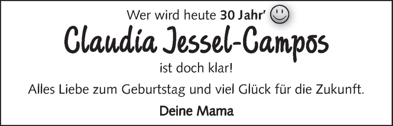 Anzeige für Claudia Jessel-Campos vom 25.06.2012 aus WESER-KURIER