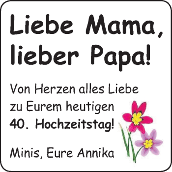 Glückwunschanzeige von 40. Hochzeitstag  von WESER-KURIER
