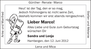 Glückwunschanzeige von Marco  von WESER-KURIER