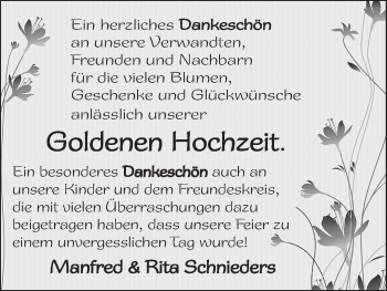 Glückwunschanzeige von Manfred und Rita Schnieders von WESER-KURIER