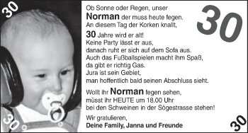 Glückwunschanzeige von Norman  von WESER-KURIER
