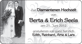Glückwunschanzeige von Berta und Erich Seela von WESER-KURIER