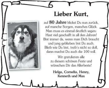 Glückwunschanzeige von Kurt  von WESER-KURIER