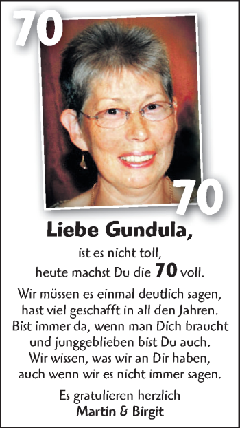 Glückwunschanzeige von Gundula  von WESER-KURIER