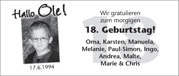 Glückwunschanzeige von Ole  von WESER-KURIER