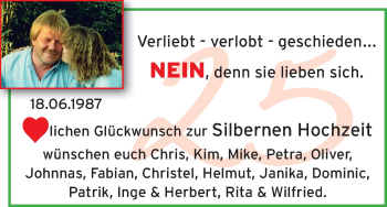 Glückwunschanzeige von Silberne Hochzeit  von WESER-KURIER