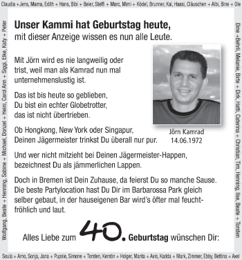 Glückwunschanzeige von Jörn Kamrad von WESER-KURIER