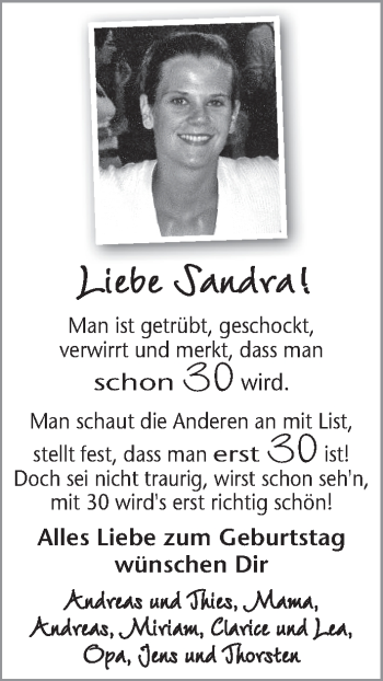 Glückwunschanzeige von Sandra  von WESER-KURIER