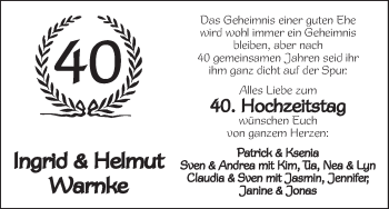 Glückwunschanzeige von Ingrid und Helmut Warnke von WESER-KURIER