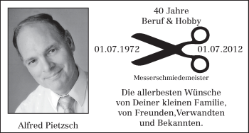 Glückwunschanzeige von Alfred Pietzsch von WESER-KURIER