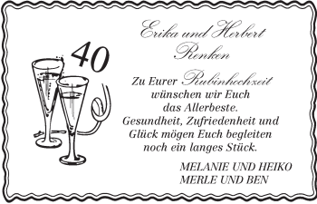 Glückwunschanzeige von Erika und Herbert Renken von WESER-KURIER