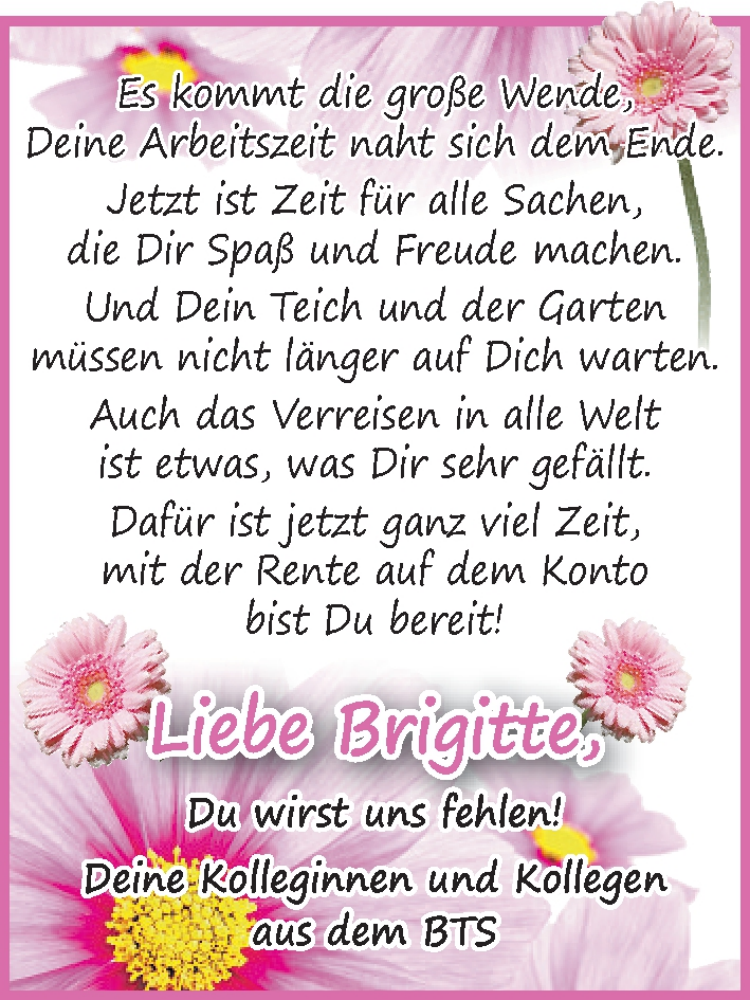 Anzeige für Brigitte  vom 27.06.2012 aus WESER-KURIER