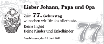 Glückwunschanzeige von Johann  von WESER-KURIER