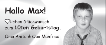 Glückwunschanzeige von Max  von WESER-KURIER
