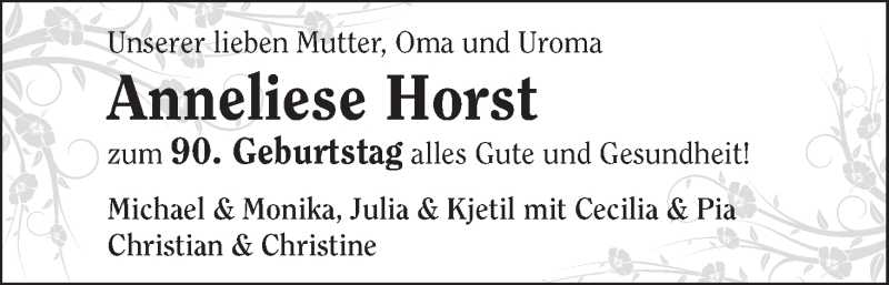 Anzeige für Anneliese Horst vom 24.07.2012 aus WESER-KURIER