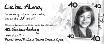 Glückwunschanzeige von Alina  von WESER-KURIER