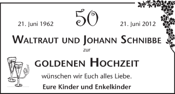 Glückwunschanzeige von Waltraut und Johann Schnibbe von WESER-KURIER