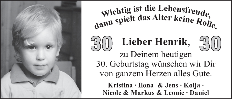Anzeige für Henrik  vom 23.06.2012 aus WESER-KURIER