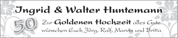 Glückwunschanzeige von Ingrid und Walter Huntemann von WESER-KURIER