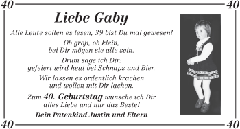 Glückwunschanzeige von Gaby  von WESER-KURIER