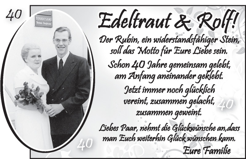 Anzeige für Edeltraut und Rolf  vom 30.06.2012 aus WESER-KURIER