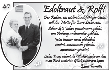 Glückwunschanzeige von Edeltraut und Rolf  von WESER-KURIER